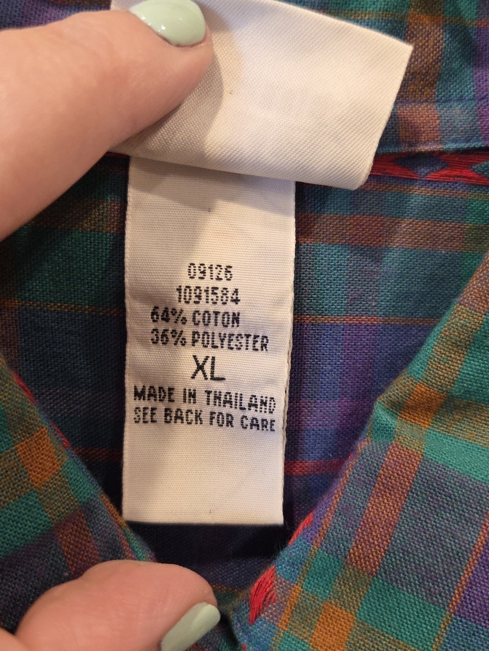 Vintage Koret City Blues Plaid Embroidered Shirt XL | Southwest Boho Button Dow - Picture 7 of 14